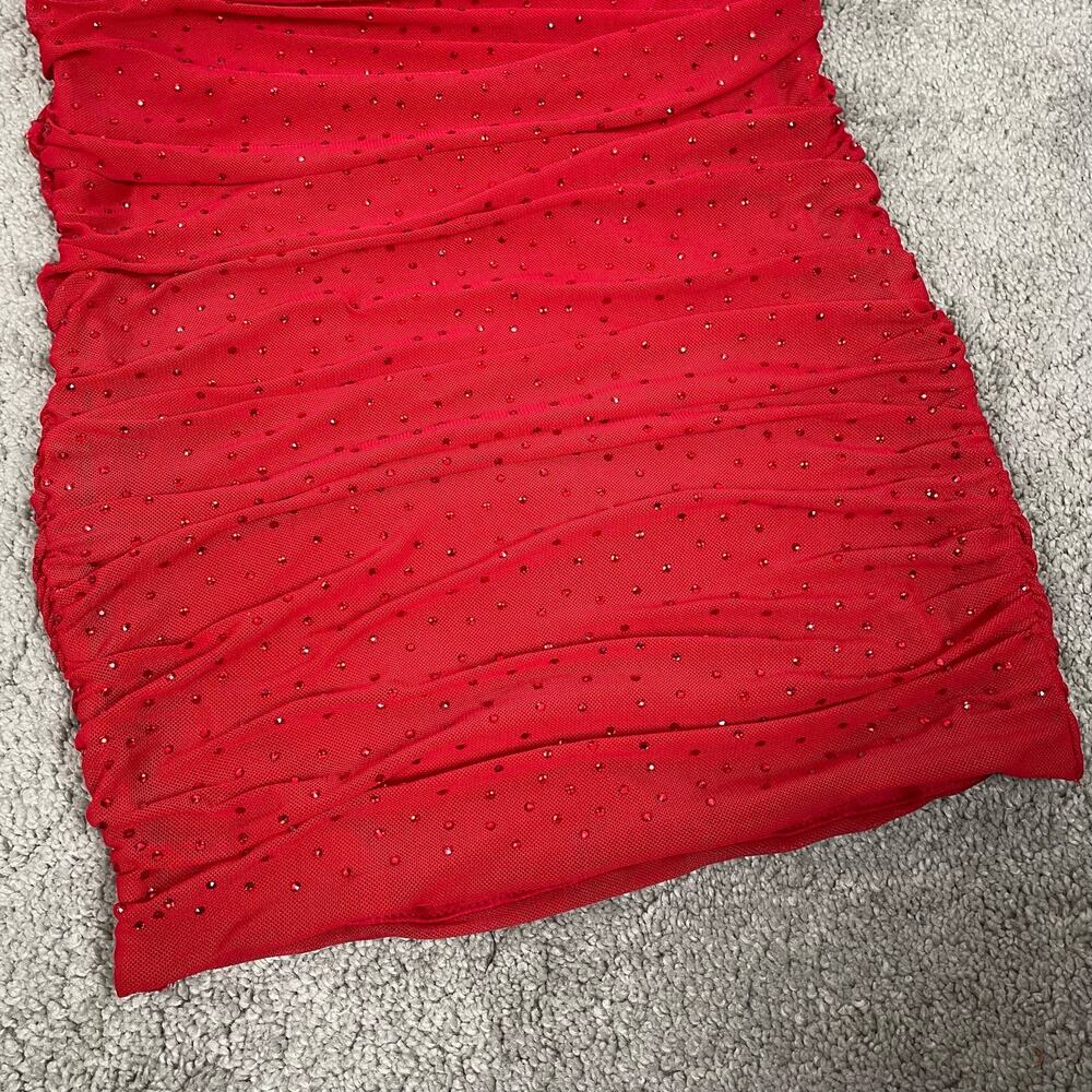 AFRM Skirt Small Red Desani Rhinestone Dotted Ruched Mini Bedazzled Club Rave - Picture 6 of 11